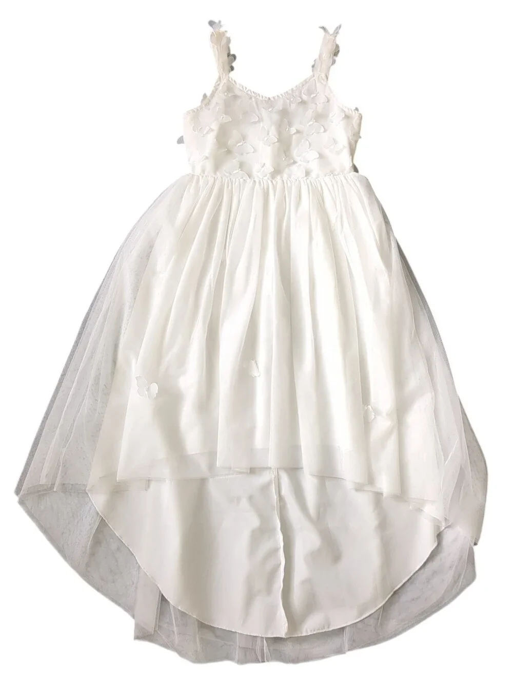 Tween Girls White Butterfly Tuelle Hi Low Dress (Size 8)